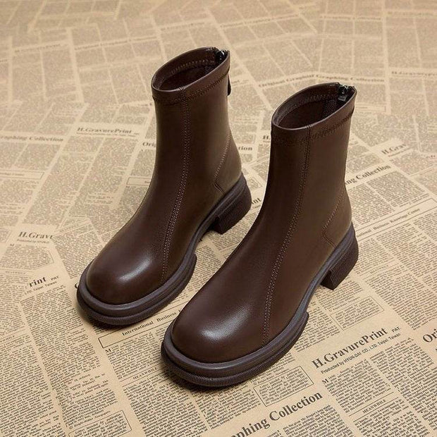 Women's Thick Heel Flat Ankle Boots - OFEBHS.PT
