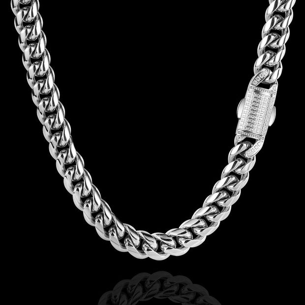 Hip Hop 12mm Micro Set Spring Snap Stainless Steel Necklace Bracelet