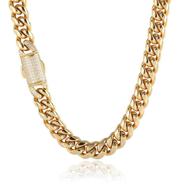 Hip Hop 12mm Micro Set Spring Snap Stainless Steel Necklace Bracelet