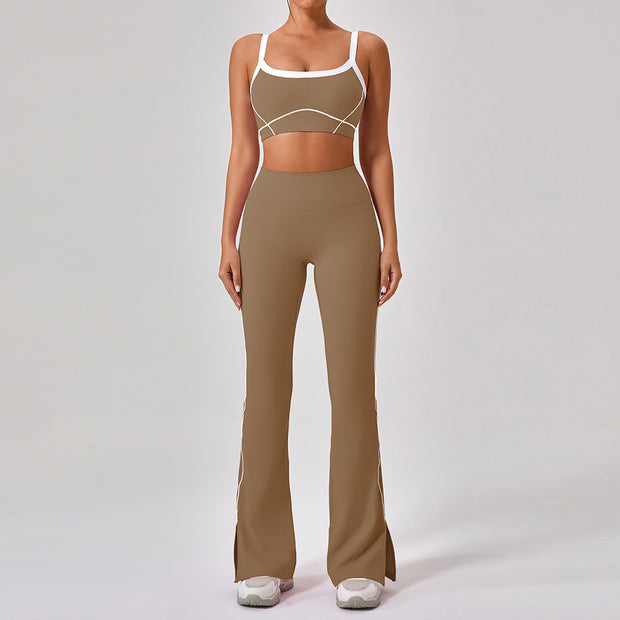 Outdoor Sports Yoga Suits Women's Spaghetti Strap Contrast Color Fitness Set Outfits