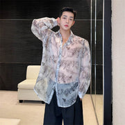 New Chinese style anti rustling traditional Chinese painting landscape, bamboo flower shaped shirt for men - OFEBHS.PT