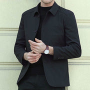 Men Jacket Elegant Men's Mid Length Business Jacket with Turn-down Collar Single-breasted Design for Fall Spring Seasons - OFEBHS.PT