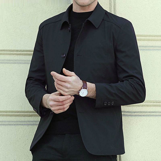 Men Jacket Elegant Men's Mid Length Business Jacket with Turn-down Collar Single-breasted Design for Fall Spring Seasons - OFEBHS.PT