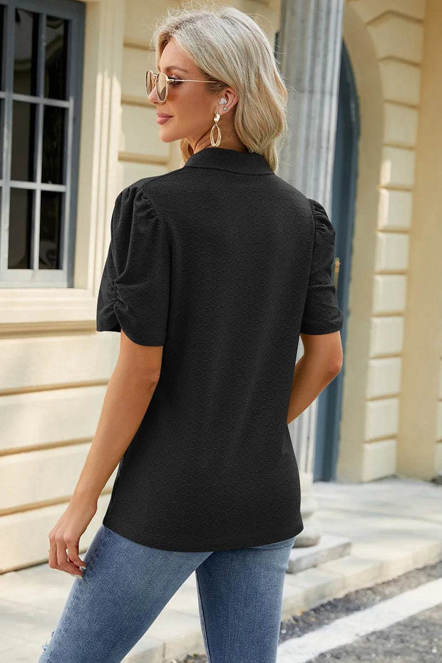Spring and summer new solid color V-neck short sleeved loose T-shirt top for women - OFEBHS.PT