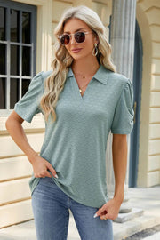 Spring and summer new solid color V-neck short sleeved loose T-shirt top for women - OFEBHS.PT