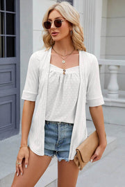 Spring/Summer New Solid Color Square Collar Splicing Button Mid Sleeve T-shirt for Women - OFEBHS.PT