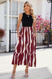 Round neck vest waist cinching contrasting dress women's clothing - OFEBHS.PT