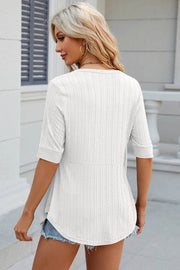 Spring/Summer New Solid Color Square Collar Splicing Button Mid Sleeve T-shirt for Women - OFEBHS.PT