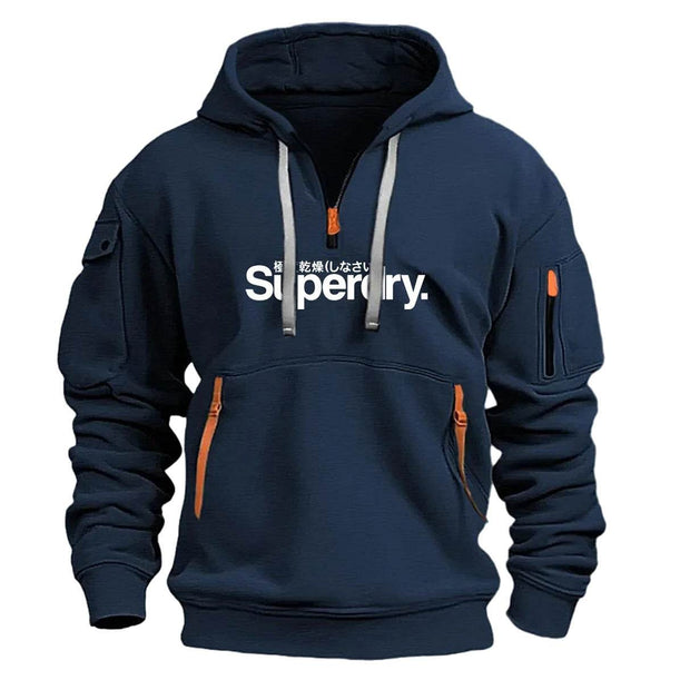 Collar zipper hooded pullover for men multi pocket fashionable and personalized letter print - OFEBHS.PT