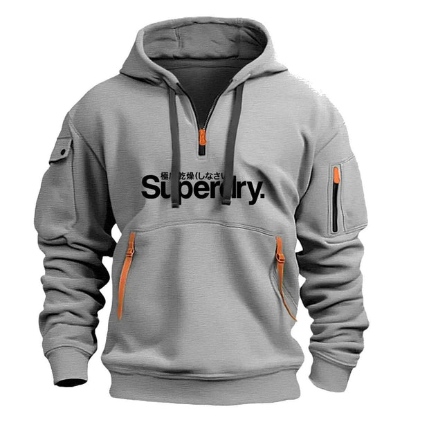 Collar zipper hooded pullover for men multi pocket fashionable and personalized letter print - OFEBHS.PT