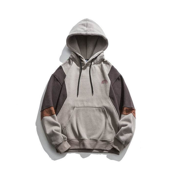 Japanese fashion brand color blocked hooded sweatshirt for men, retro city boy versatile casual top - OFEBHS.PT