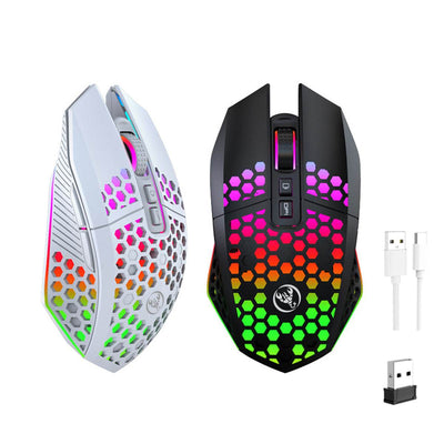 Lightweight hollow hole mouse, wireless rechargeable gaming light emitting computer, laptop, office mouse - OFEBHS.PT