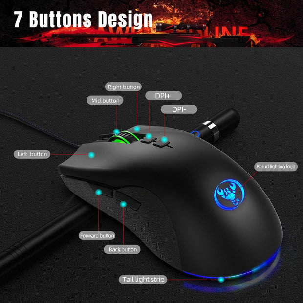 Esports Colorful Luminous Wired Mouse USB Laptop CF LOL Gaming Mouse - OFEBHS.PT