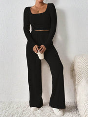 Scoop Neck Long Sleeve Top and Pants Set - OFEBHS.PT