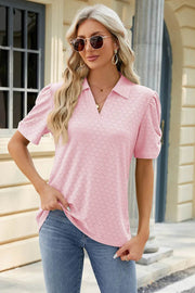 Spring and summer new solid color V-neck short sleeved loose T-shirt top for women - OFEBHS.PT