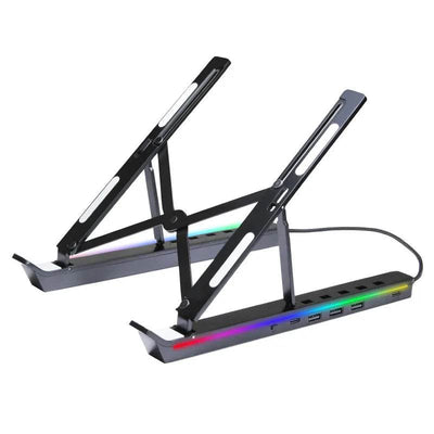 RGB Laptop Stand Adjustable 6 Gear Height Heat Dissipation USB Type-c Hub Ergonomic Notebook Holder for MacBook Tablet Phone - OFEBHS.PT