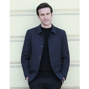 Men Jacket Elegant Men's Mid Length Business Jacket with Turn-down Collar Single-breasted Design for Fall Spring Seasons - OFEBHS.PT