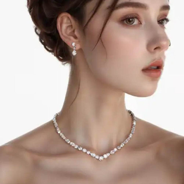 Simple necklace earring set bride's wedding jewelry set fashionable and versatile accessories - OFEBHS.PT