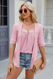 Spring/Summer New Solid Color Square Collar Splicing Button Mid Sleeve T-shirt for Women - OFEBHS.PT