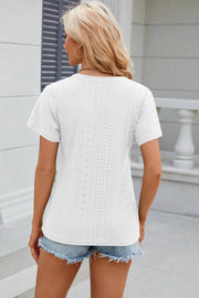 Solid color V-neck cross loose short sleeved T-shirt top for women - OFEBHS.PT