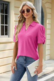Spring and summer new solid color V-neck short sleeved loose T-shirt top for women - OFEBHS.PT