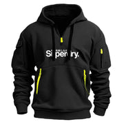 Collar zipper hooded pullover for men multi pocket fashionable and personalized letter print - OFEBHS.PT