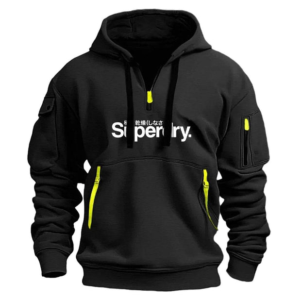 Collar zipper hooded pullover for men multi pocket fashionable and personalized letter print - OFEBHS.PT