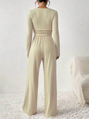 Scoop Neck Long Sleeve Top and Pants Set - OFEBHS.PT