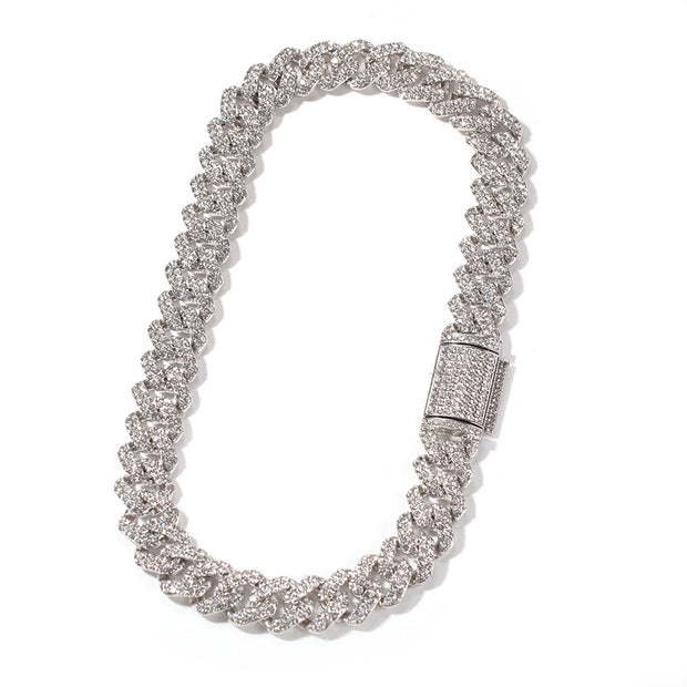 Trendy 18mm Silver Cuban Diamond Alloy Necklace
