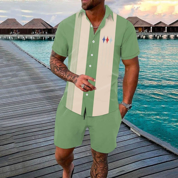Gradient 3D Printing Outdoor Short-sleeved Shorts 2-piece Set - OFEBHS.PT