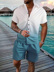 Gradient 3D Printing Outdoor Short-sleeved Shorts 2-piece Set - OFEBHS.PT