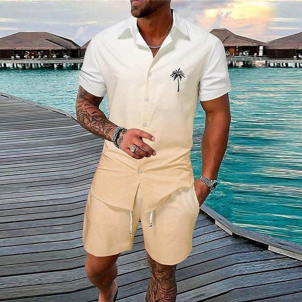 Gradient 3D Printing Outdoor Short-sleeved Shorts 2-piece Set - OFEBHS.PT
