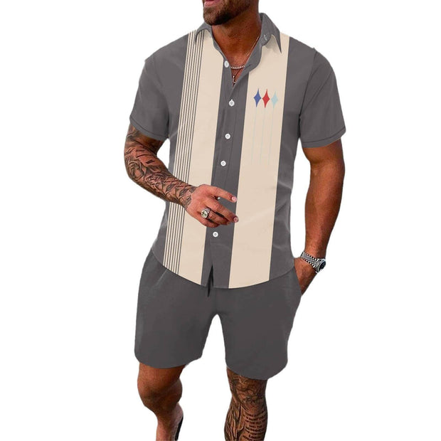Gradient 3D Printing Outdoor Short-sleeved Shorts 2-piece Set - OFEBHS.PT
