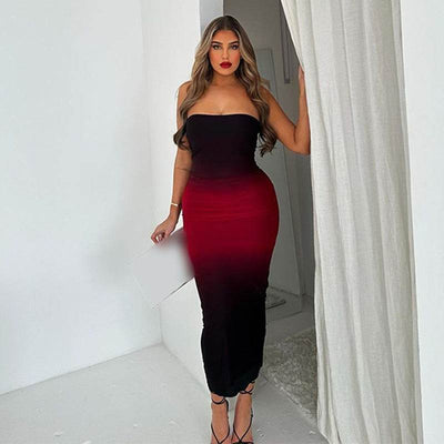 Off-shoulder Color Matching Skinny Sheath Tube Top Dress - OFEBHS.PT