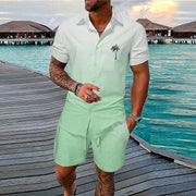 Gradient 3D Printing Outdoor Short-sleeved Shorts 2-piece Set - OFEBHS.PT