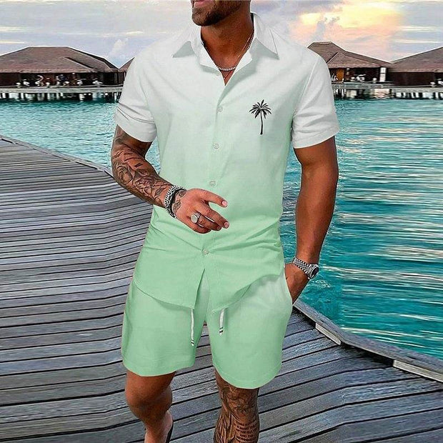 Gradient 3D Printing Outdoor Short-sleeved Shorts 2-piece Set - OFEBHS.PT