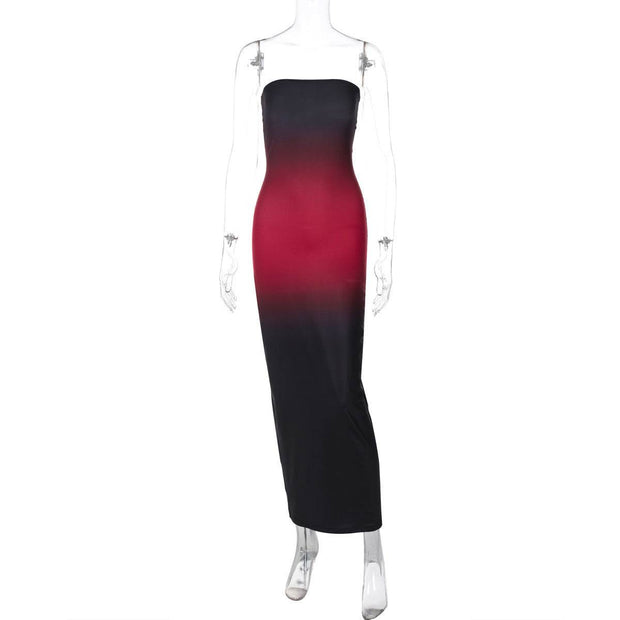 Off-shoulder Color Matching Skinny Sheath Tube Top Dress - OFEBHS.PT