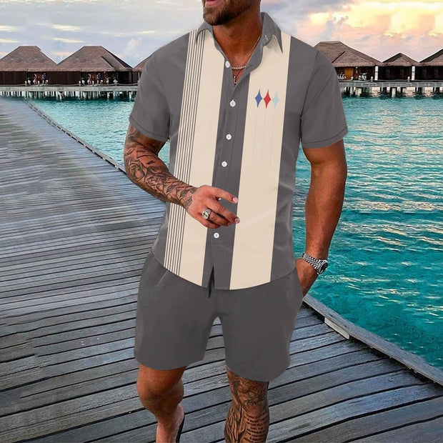 Gradient 3D Printing Outdoor Short-sleeved Shorts 2-piece Set - OFEBHS.PT