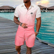 Gradient 3D Printing Outdoor Short-sleeved Shorts 2-piece Set - OFEBHS.PT