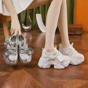 Fashionable All-matching Platform Mesh Surface Sports Casual Shoes Super Thick Sole Height Increasing - OFEBHS.PT