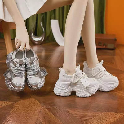 Fashionable All-matching Platform Mesh Surface Sports Casual Shoes Super Thick Sole Height Increasing - OFEBHS.PT