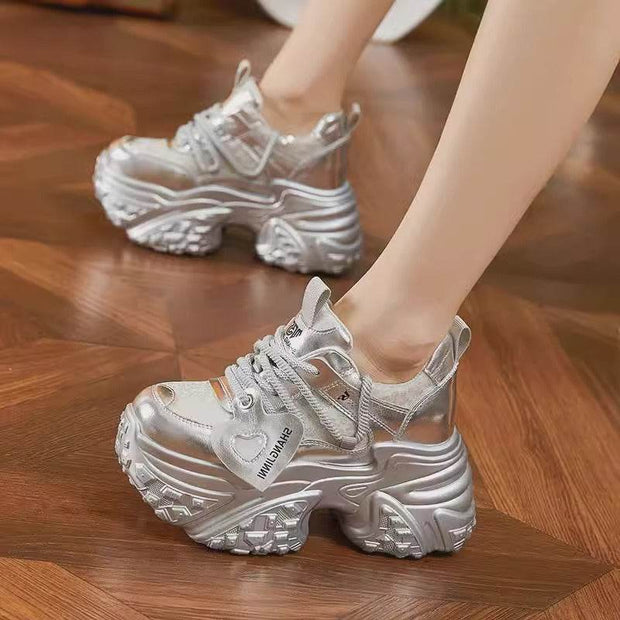 Fashionable All-matching Platform Mesh Surface Sports Casual Shoes Super Thick Sole Height Increasing - OFEBHS.PT