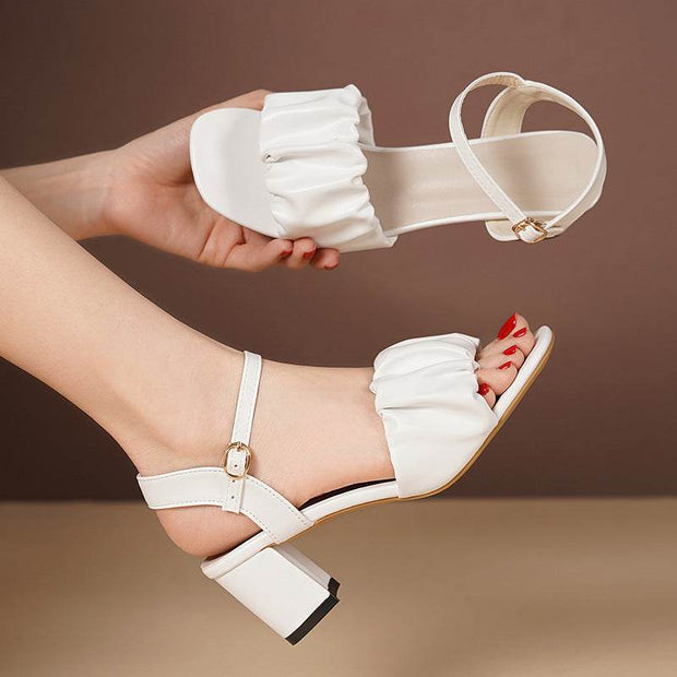 Women's Fashionable Pleated High Heel Sandals - OFEBHS.PT
