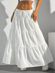 White Skirt Lace-up Large Swing Skirt Loose Long Dress - OFEBHS.PT
