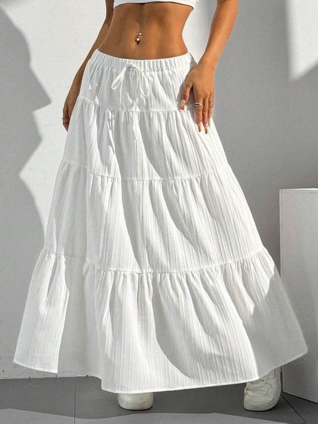White Skirt Lace-up Large Swing Skirt Loose Long Dress - OFEBHS.PT
