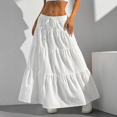 White Skirt Lace-up Large Swing Skirt Loose Long Dress - OFEBHS.PT