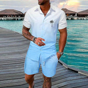 Gradient 3D Printing Outdoor Short-sleeved Shorts 2-piece Set - OFEBHS.PT