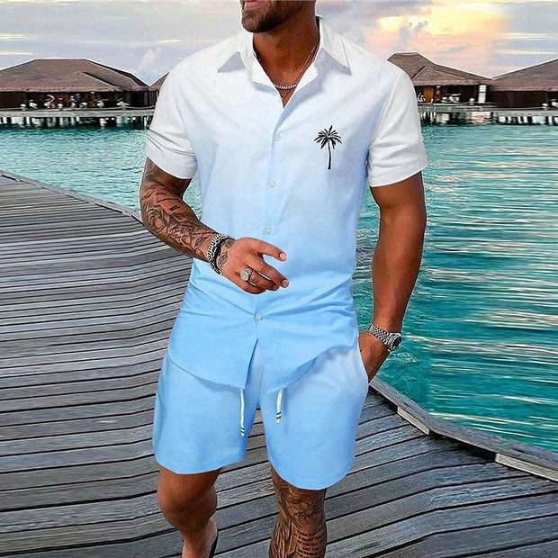 Gradient 3D Printing Outdoor Short-sleeved Shorts 2-piece Set - OFEBHS.PT