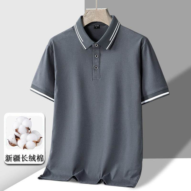 Men's Short-sleeved T-shirt Full Cotton Thin Section Business Lapel - OFEBHS.PT
