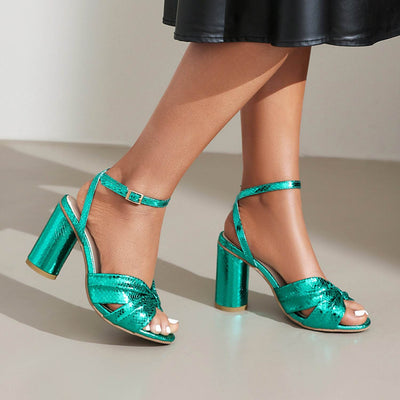 High Heel Plus Size Peep Toe Ankle Buckle Sandals - OFEBHS.PT